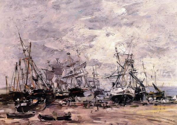 Portrieux, The Port At Low Tide by Eugène-louis Boudin