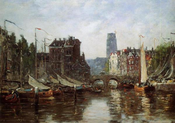 Rotterdam, Le Pont De Bourse by Eugène-louis Boudin