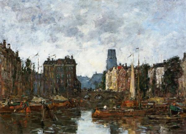 Rotterdam, The Pont De La Bourse by Eugène-louis Boudin