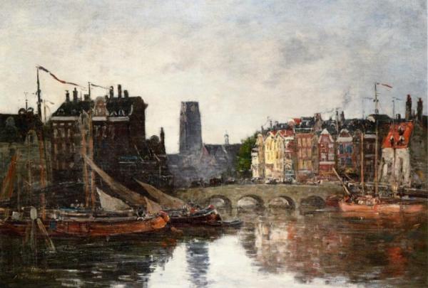 Rotterdam, The Pont De La Bourse by Eugène-louis Boudin
