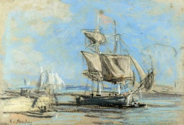 Sailboat In Port by Eugène-louis Boudin