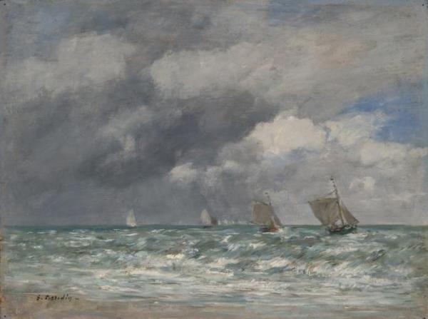 Sailboats Near Trouville by Eugène-louis Boudin