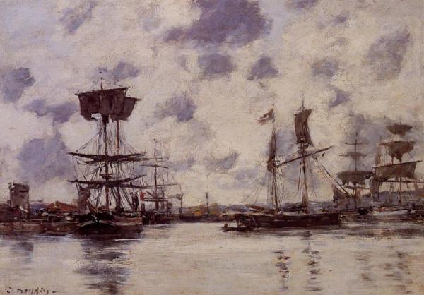 Sailing Boats At Anchor by Eugène-louis Boudin