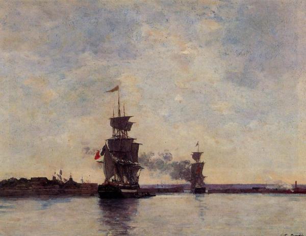 Sailing Ships Entering Port by Eugène-louis Boudin