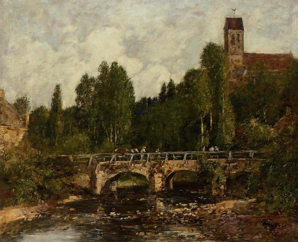Saint-cenery, The Church And The Bridge by Eugène-louis Boudin