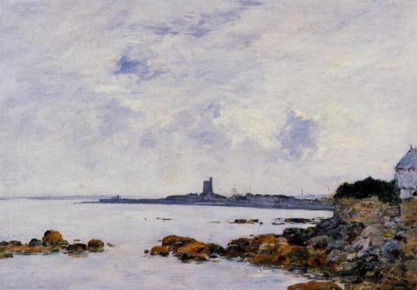 Saint-vaast-la-houghe, The Rocks And The Fort by Eugène-louis Boudin