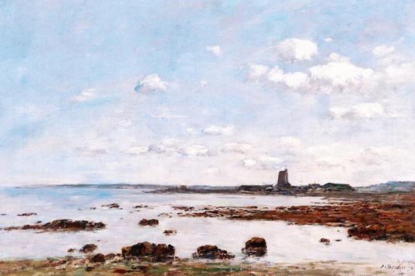 Saint-vaast-la-houghe, The Rocks And The Fort by Eugène-louis Boudin