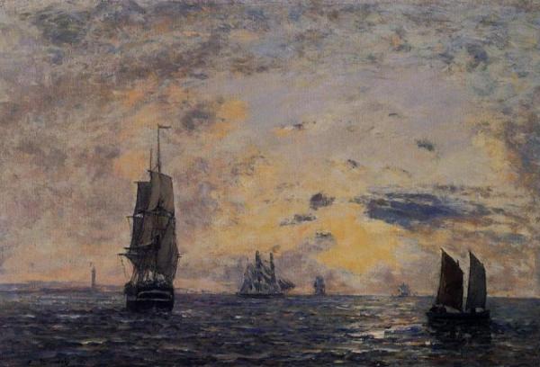 Seascape, Fishing Boats by Eugène-louis Boudin
