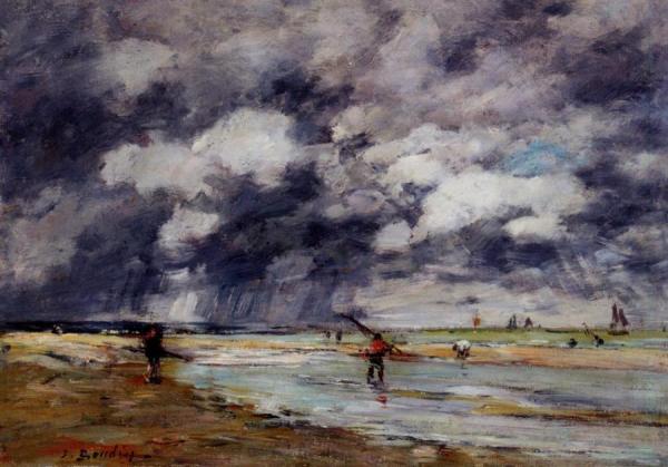 Shore At Low Tide, Rainy Weather, Near Trouville by Eugène-louis Boudin