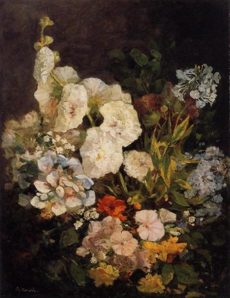 Spray Of Flowers - Hollyhocks by Eugène-louis Boudin