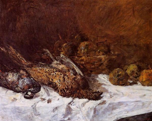 Still Life With Pheasants And A Basket Of Apples by Eugène-louis Boudin