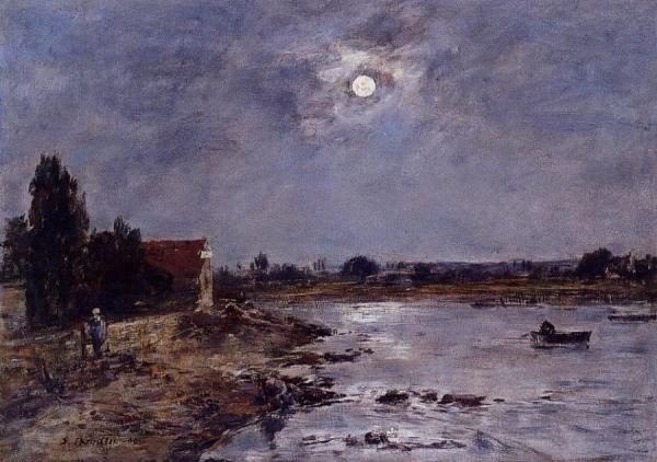 The Banks Of The Touques - Moonlight by Eugène-louis Boudin
