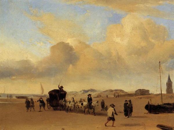 The Beach At Scheveningen (after Adriaen Van De Valde) by Eugène-louis Boudin
