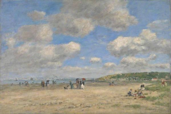 The Beach At Tourgeville-les-sablons by Eugène-louis Boudin