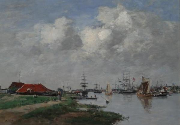The Escaut River In Antwerp by Eugène-louis Boudin