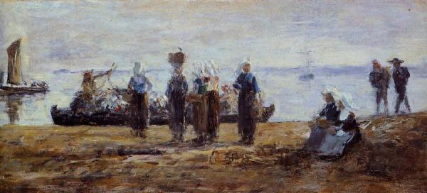 The Ferry At Plougastel by Eugène-louis Boudin