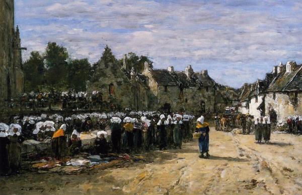 The Market At Landerneau by Eugène-louis Boudin