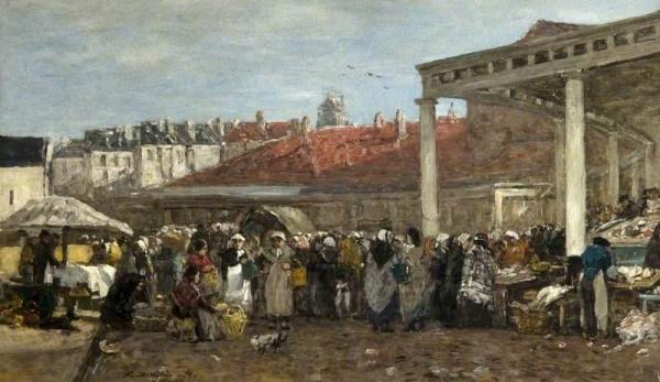 The Old Fish Market In Brussels by Eugène-louis Boudin