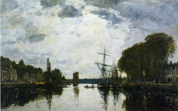 The Port Of Landerneau - Finistere by Eugène-louis Boudin
