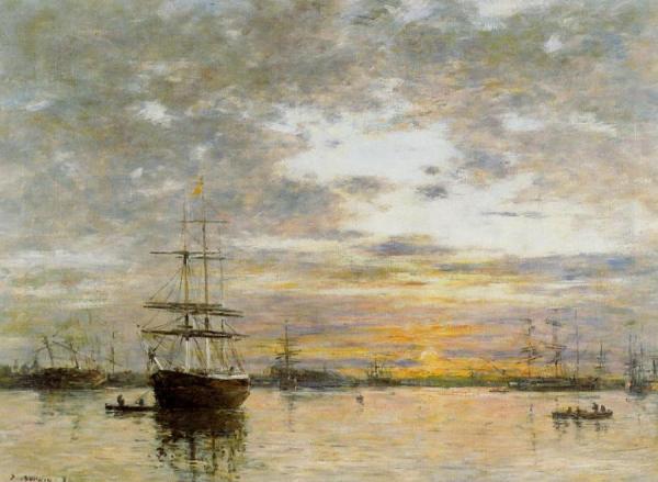 The Port Of Le Havre At Sunset by Eugène-louis Boudin