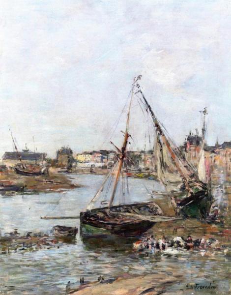 The Port Of Trouville A Low Tide by Eugène-louis Boudin
