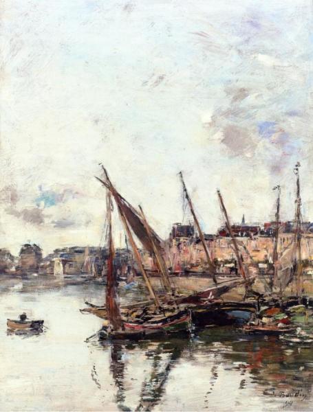 The Port Of Trouville, Low Tide by Eugène-louis Boudin