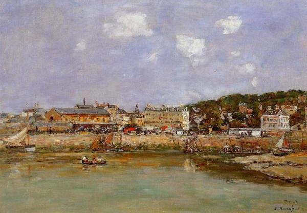 The Port Of Trouville, The Market Place And The Ferry by Eugène-louis Boudin