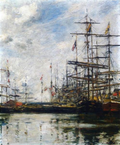 The Port, Ships At Dock by Eugène-louis Boudin