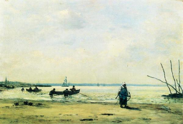 The Shore At Low Tide Near Honfleur by Eugène-louis Boudin