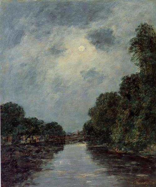 The Somme Near D'abbeville - Moonlight by Eugène-louis Boudin