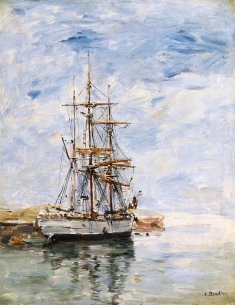 Three Masted Ship At Anchor by Eugène-louis Boudin
