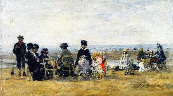 Trouville, A Family On The Beach by Eugène-louis Boudin
