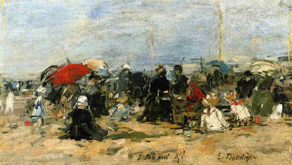 Trouville, Beach Scene by Eugène-louis Boudin