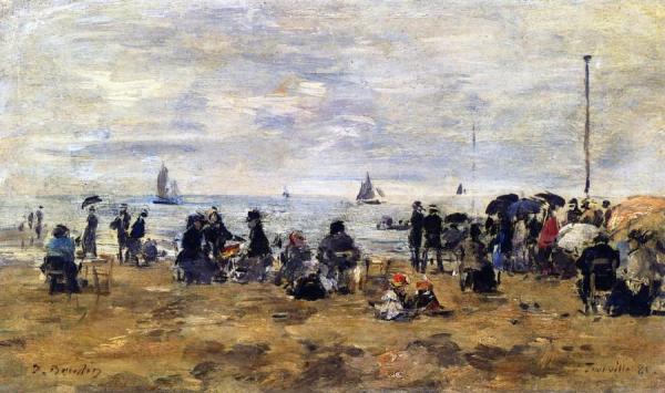 Trouville, Beach Scene by Eugène-louis Boudin