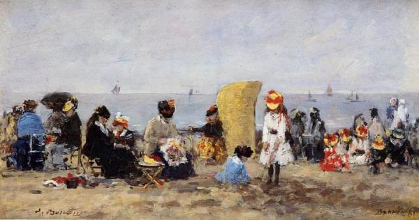 Trouville, Beach Scene by Eugène-louis Boudin