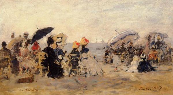 Trouville, Beach Scene by Eugène-louis Boudin