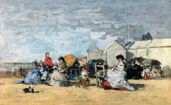 Trouville, Crinolines And Cabins by Eugène-louis Boudin