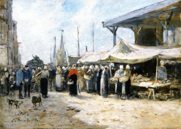 Trouville, Fish Market by Eugène-louis Boudin