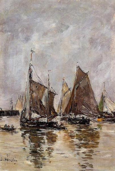 Trouville, Sardine Boats Getting Underway by Eugène-louis Boudin