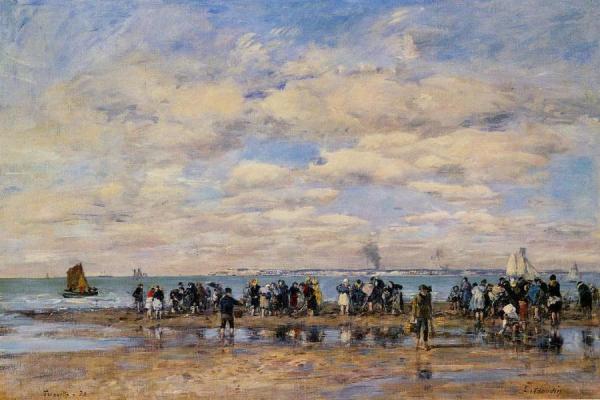 Trouville, The Beach At Low Tide by Eugène-louis Boudin