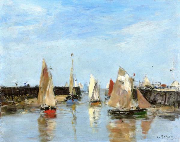 Trouville, The Jetties, High Tide by Eugène-louis Boudin