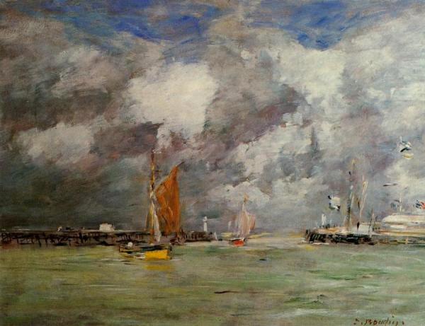 Trouville, The Jettys, High Tide by Eugène-louis Boudin