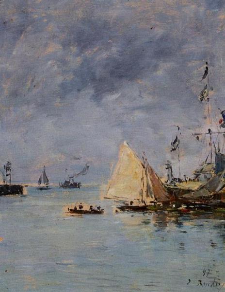 Trouville, The Jettys, High Tide by Eugène-louis Boudin