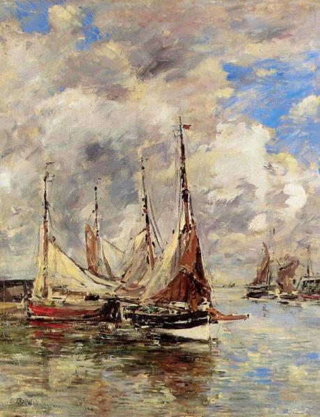 Trouville, The Piers, High Tide by Eugène-louis Boudin