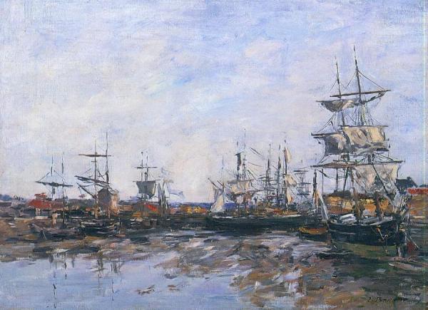 Trouville, The Port At Low Tide by Eugène-louis Boudin