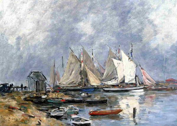 Trouville, The Port, Boats And Dinghys by Eugène-louis Boudin