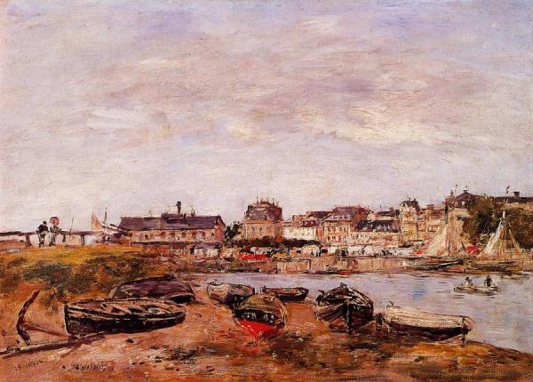 Trouville, The View From Deauville On Market Day by Eugène-louis Boudin