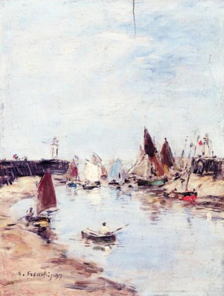 Truville, The Jettys, Low Tide by Eugène-louis Boudin