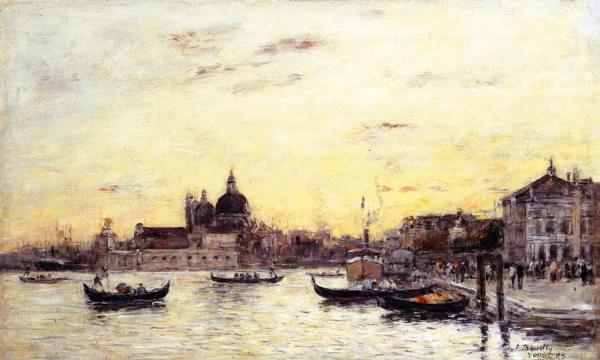 Venice, The Mole At The Entrance To The Grand Canal And The Salute by Eugène-louis Boudin