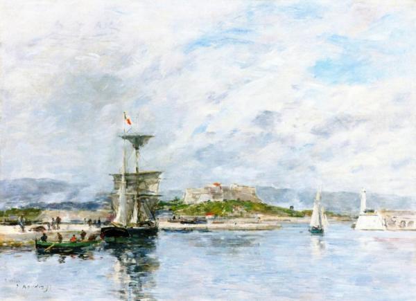 View Of The Port Of Antibes, The Quay, Morning by Eugène-louis Boudin